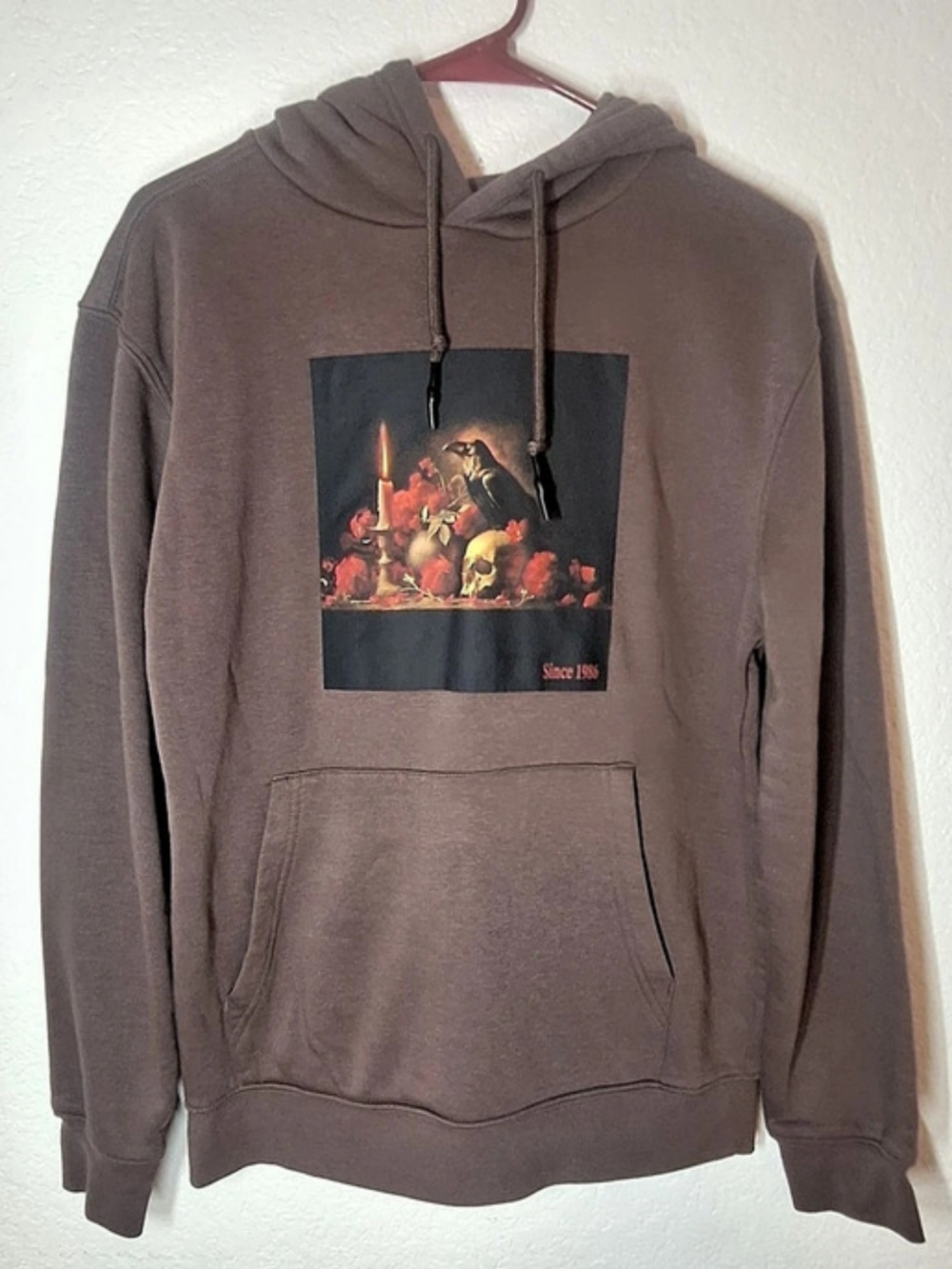 Airwalk Muted Mauve Brown Gothic Raven & Skull Graphic Hoodie XS